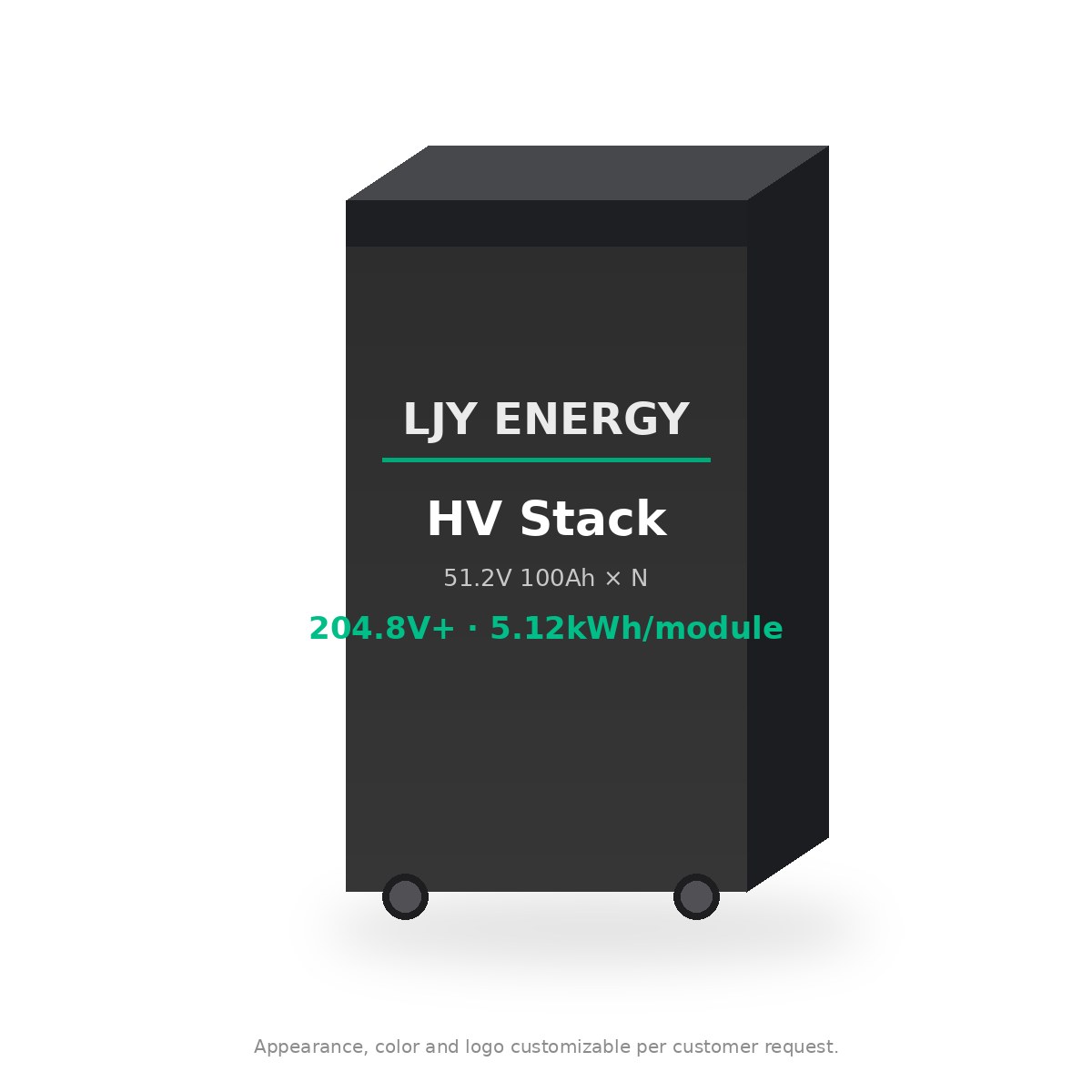 LJY-HV51100-STACK high-voltage stackable LiFePO4 battery with 51.2V 100Ah modules, front view, white background