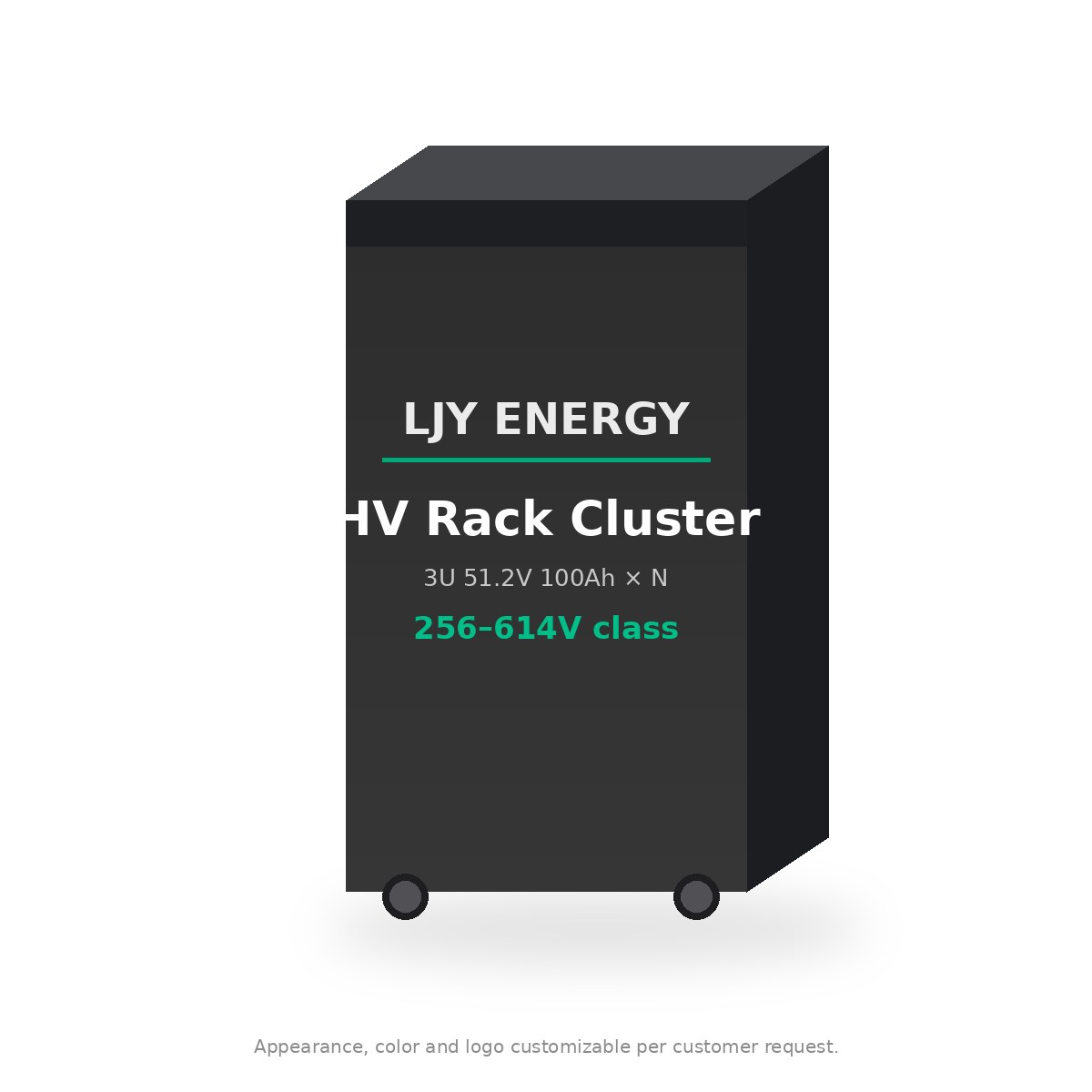 High-Voltage Rack Battery Cluster for C&I Energy Storage (3U 51.2V 100Ah Modules) LJY-HVR-CLUSTER high-voltage LiFePO4 rack battery cluster with 3U 51.2V 100Ah modules, front view, white background