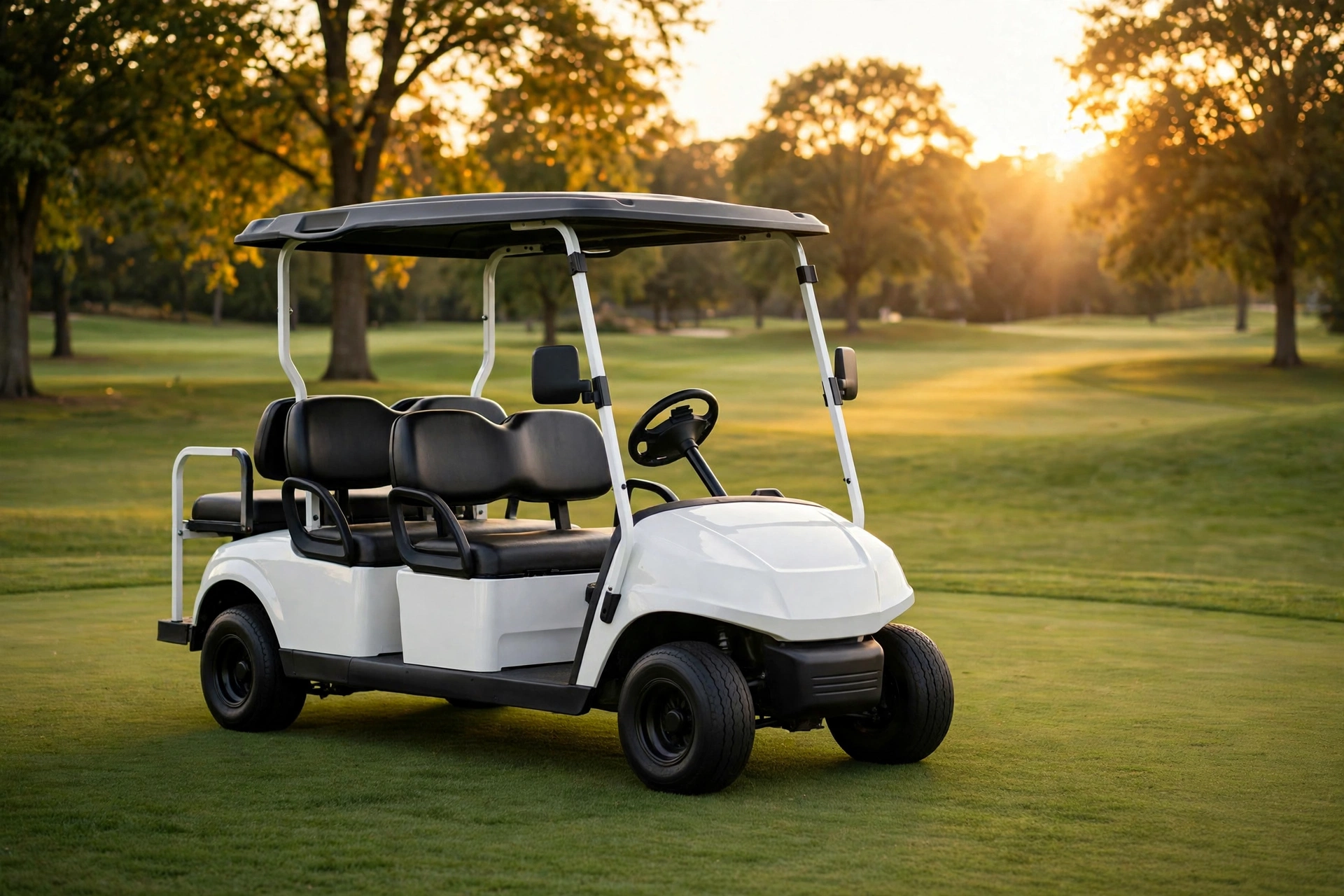 Golf cart on a golf course fairway — LiFePO4 golf cart battery application scene