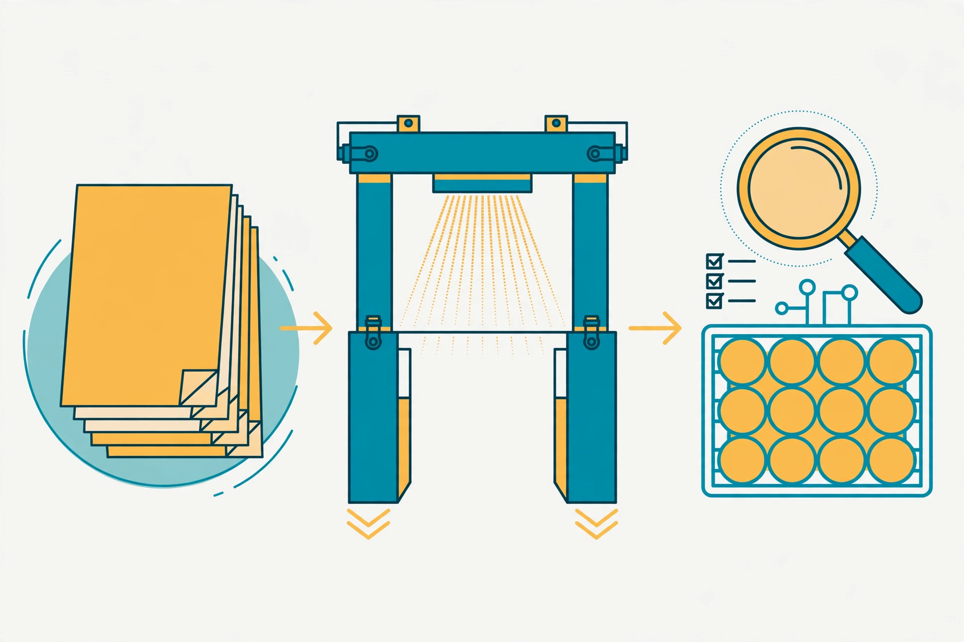 China's Lithium Battery Export Rules Explained (2026) Conceptual illustration: export documents passing through a scanning checkpoint to inspected battery cells, representing EU battery regulation checks